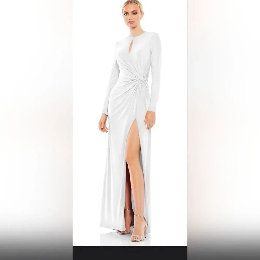 Mac Duggal 55708 Long Sleeve Keyhole Draped Gown NWOT size 2 White